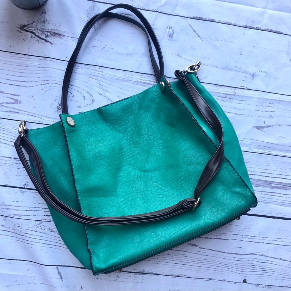 INZI - 3 Piece Large Green Tote Bag Beautiful Set!